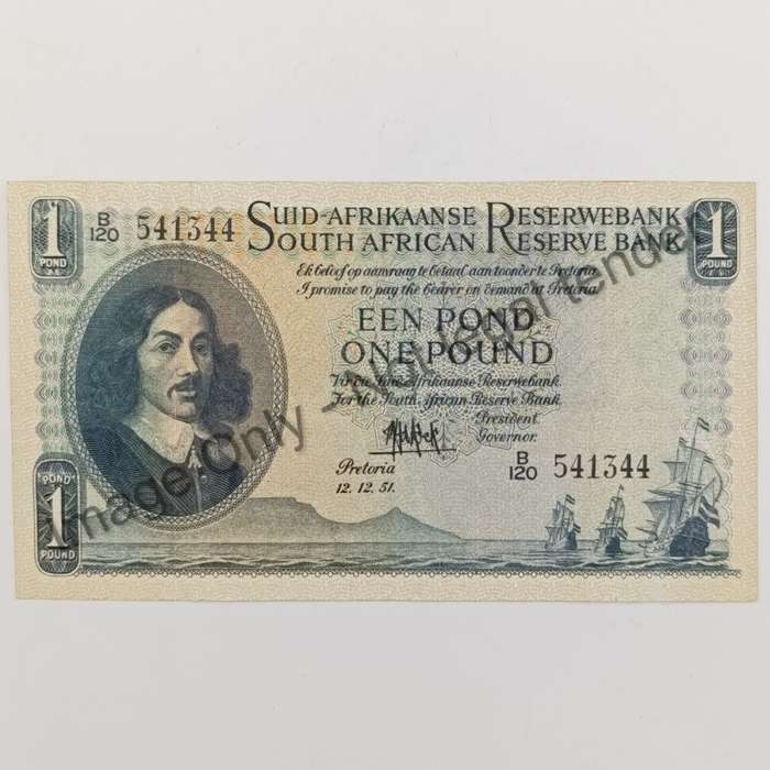 MH de Kock one pound 12-12-51 - B120 - AU with creases
