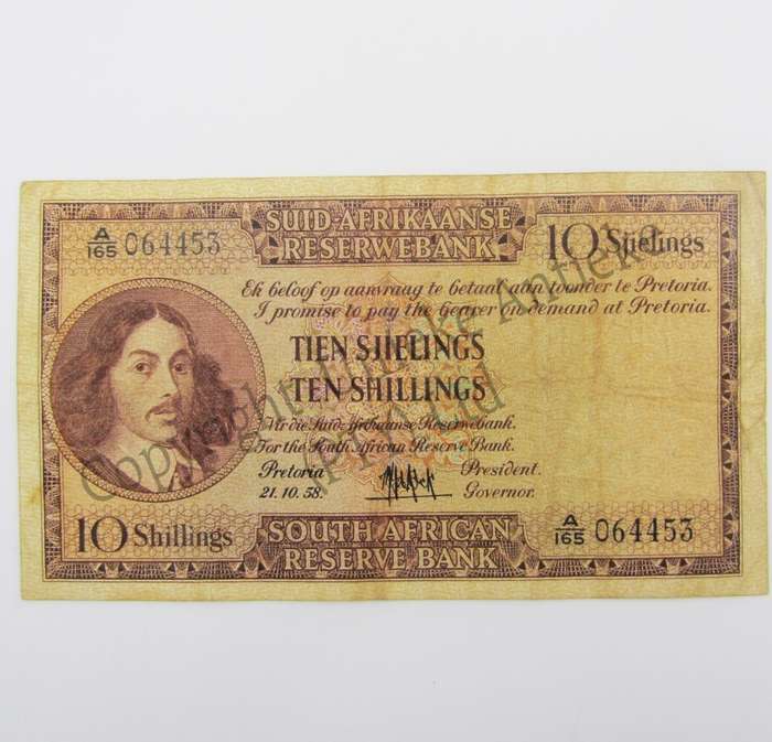 MH de Kock Ten Shillings 1958 - A/E - A165 - VF