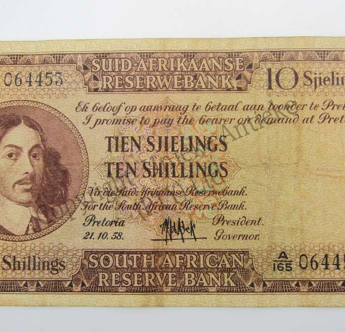 MH de Kock Ten Shillings 1958 - A/E - A165 - VF