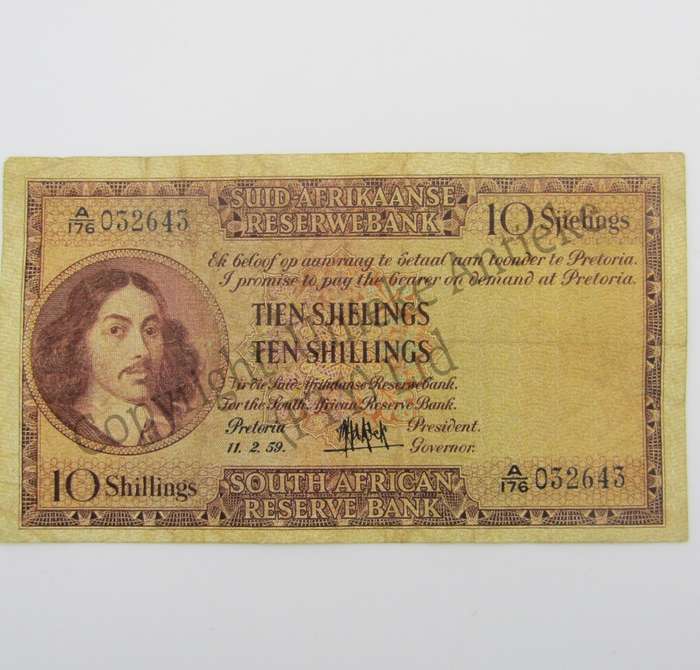 MH de Kock Ten Shillings 1959 - A/E - A176 - VF