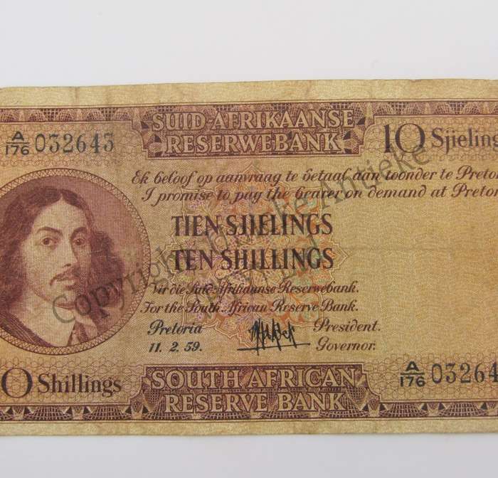 MH de Kock Ten Shillings 1959 - A/E - A176 - VF