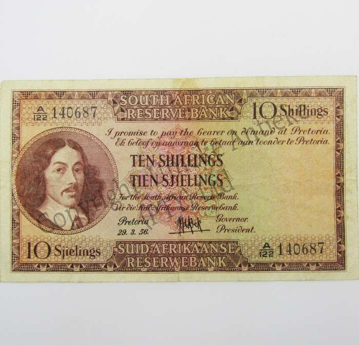 MH de Kock Ten Shillings Banknote 1956 - A/E - VF+ - A122