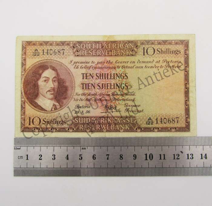MH de Kock Ten Shillings Banknote 1956 - A/E - VF+ - A122