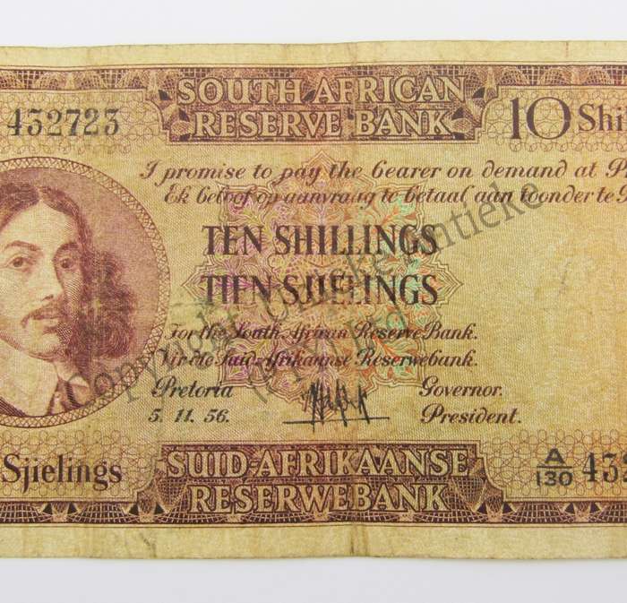MH de Kock Ten Shillings 1956 - E/A - A130 - VF