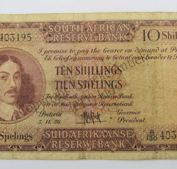MH de Kock Ten Shillings 1956 - E/A - A130 - VF