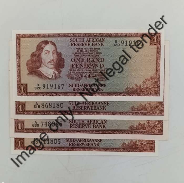 TW de Jongh 1st, 2nd & 3rd Issues R1 banknotes from 1967, 1972, 1973 & 1975