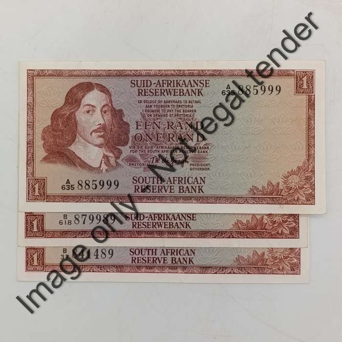 TW de Jongh Lot of 3x R1 banknotes 1st,2nd and 3rd issues all starting with 8 and ending with 9