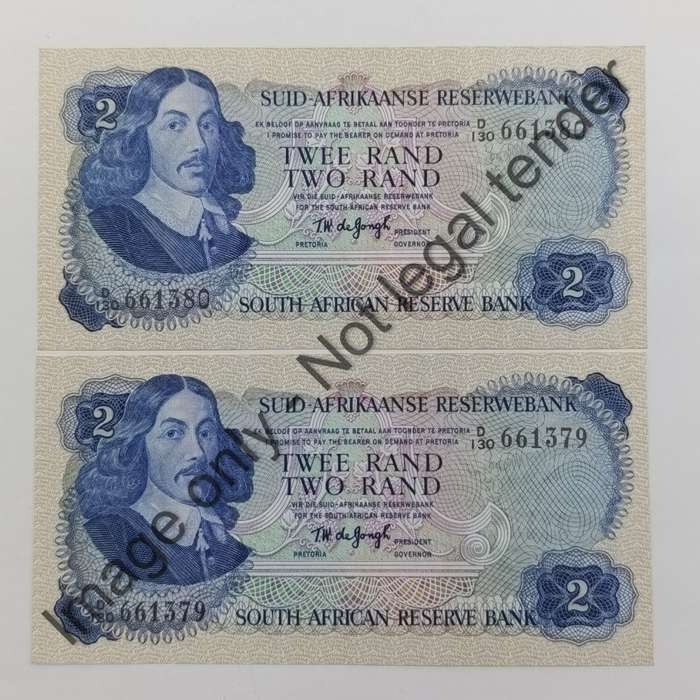 TW de Jongh 2nd issue 1974 R2 banknote pair uncirculated with consecutive numbers D130