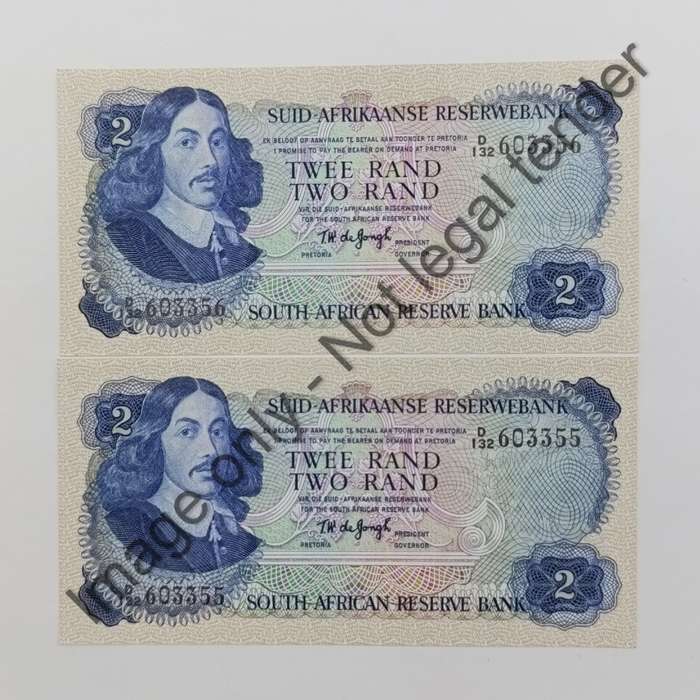 TW de Jongh 2nd issue uncirculated R2 pair with consecutive numbers D132
