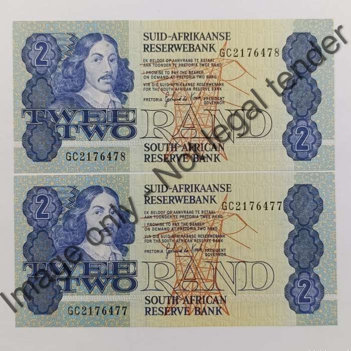 GPC de Kock 3rd issue Pair of uncirculated R2 banknotes with consecutive numbers
