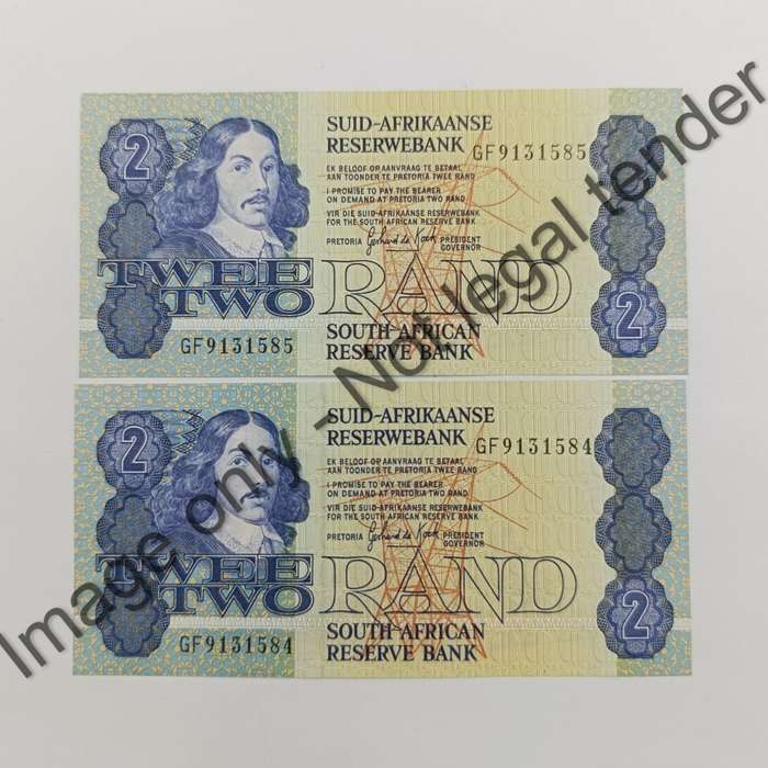GPC de Kock 3rd issue Pair of uncirculated R2 banknotes with consecutive numbers