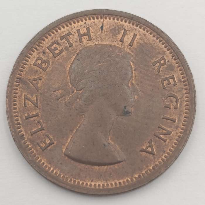 South Africa 1955 UNC Farthing cracked die observe 12 clock