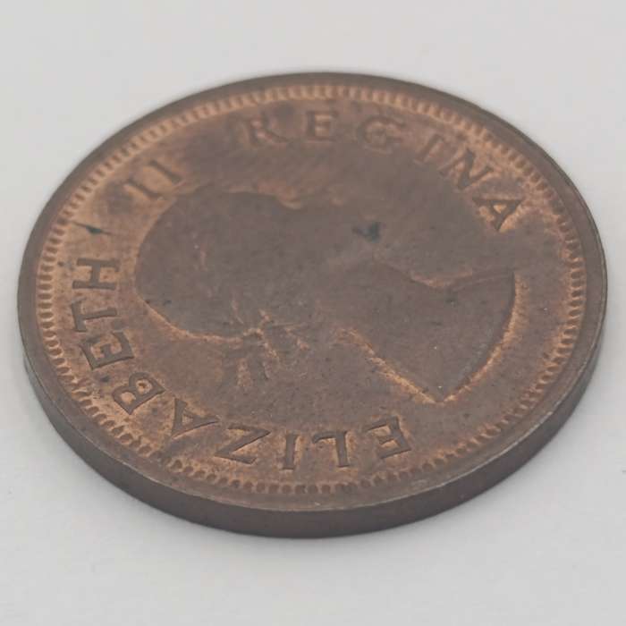 South Africa 1955 UNC Farthing cracked die observe 12 clock