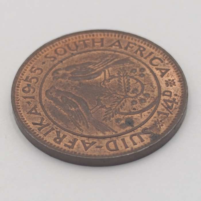 South Africa 1955 UNC Farthing cracked die observe 12 clock