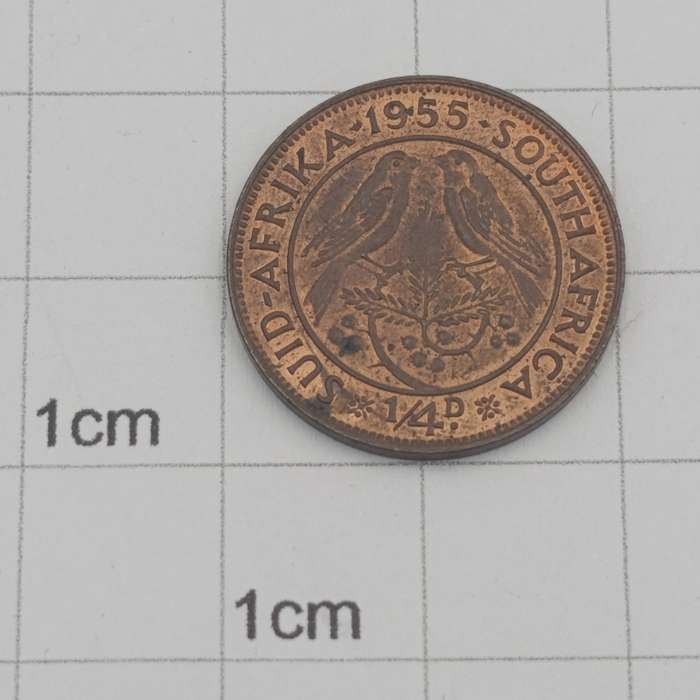 South Africa 1955 UNC Farthing cracked die observe 12 clock