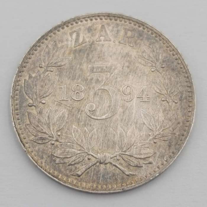South Africa 1894 ZAR Kruger 3d AU with cleaning scratches