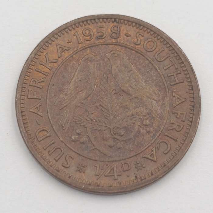 1958 South Africa farthing with cracked die mark through 8 of 1958