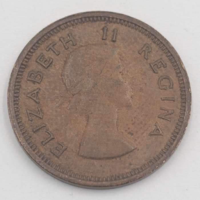 1958 South Africa farthing with cracked die mark through 8 of 1958