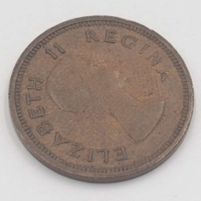 1958 South Africa farthing with cracked die mark through 8 of 1958