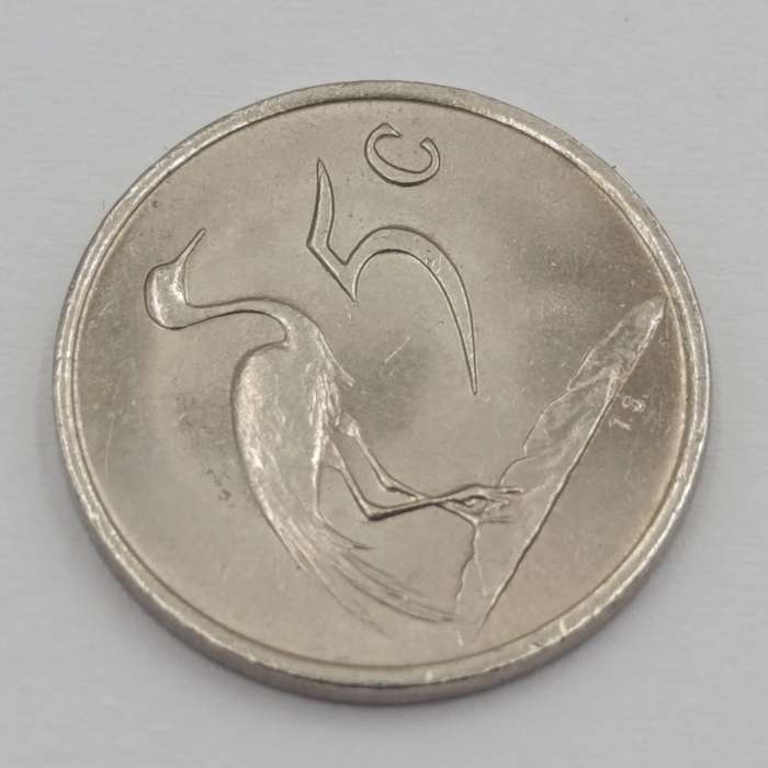 1985 South Africa 5c error coin - open 8 of 1985 - bottom