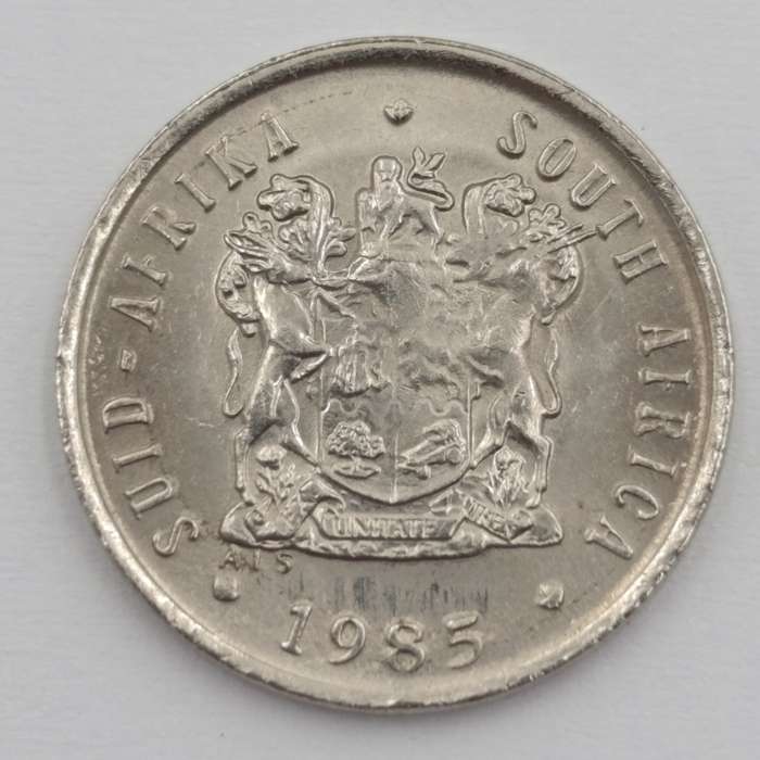 1985 South Africa 5c error coin - open 8 of 1985 - bottom