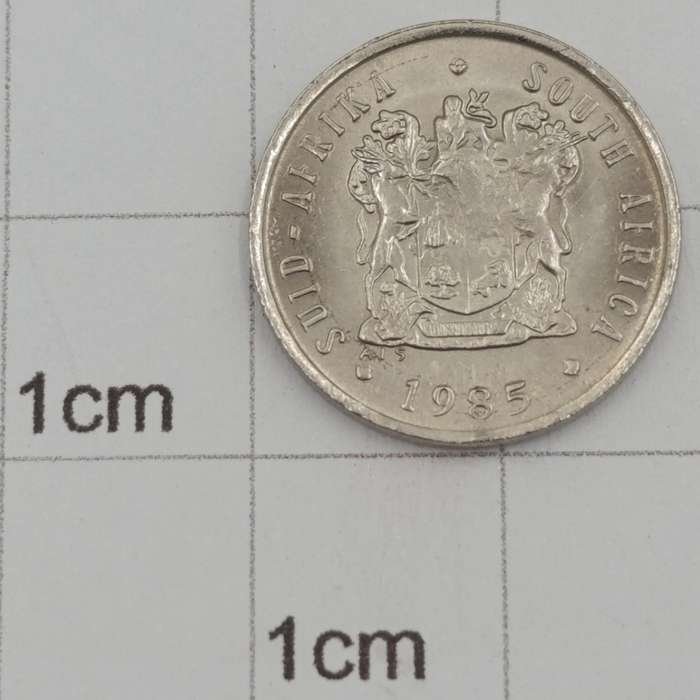 1985 South Africa 5c error coin - open 8 of 1985 - bottom