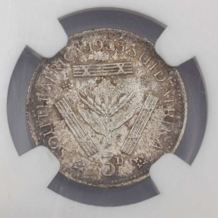 1933 SA Union silver 3d tickey graded MS62 by NGC