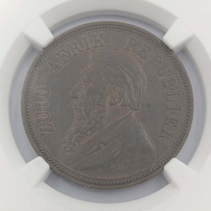 1892 ZAR Kruger Penny graded AU58 BN by NGC