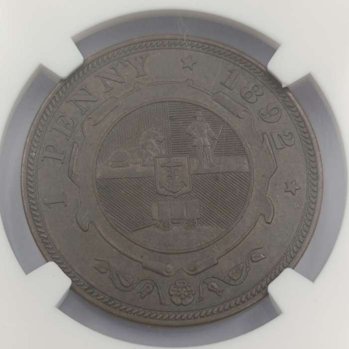 1892 ZAR Kruger Penny graded AU58 BN by NGC