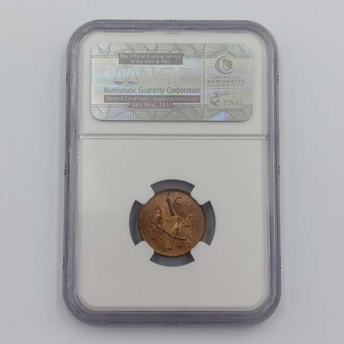 1965 RSA English 1 cent graded MS64 RB by NGC - only 1180 minted