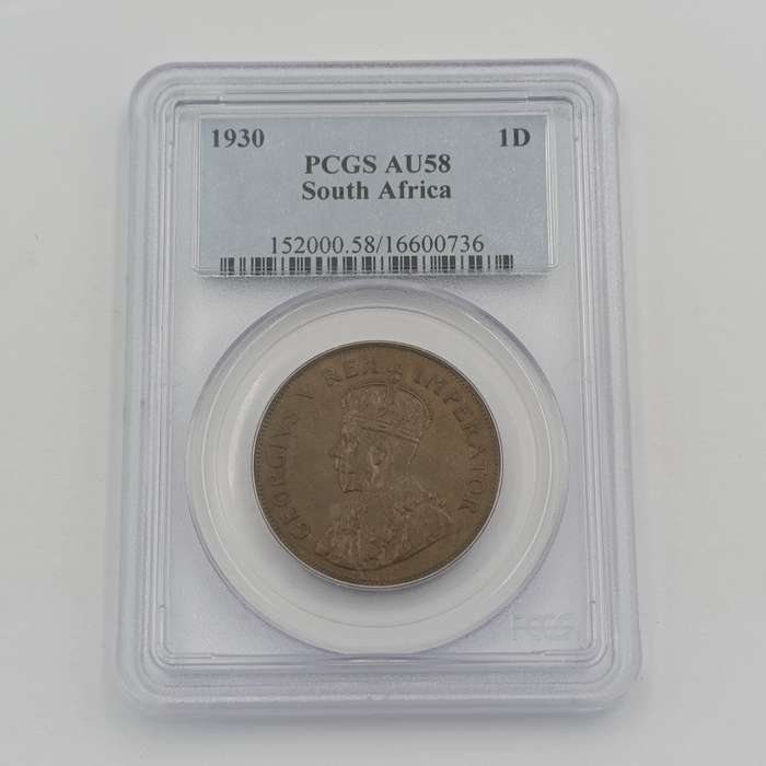 1930 SA Union Penny graded AU 58 by PCGS