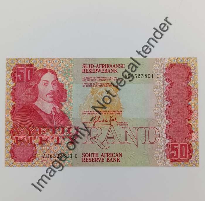 South Africa Banknotes Lot of 6 x R50 notes GPC de Kock - uncirculated with consecutive numbers
