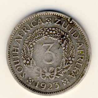 SAU silver 1923 three pence - as per scan