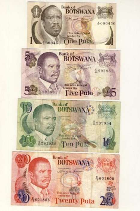 Set of 4 old Botswana notes