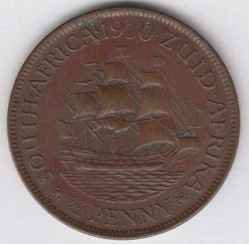 1930 SA Union half penny with bad strike `3` error - as per photo
