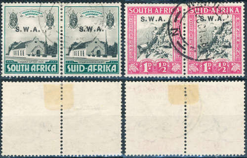 South West Africa - 1935 - 36 - Voortrekker Mem Fund - ½d + ½d, 1d + 1d fine used horiz pairs .
