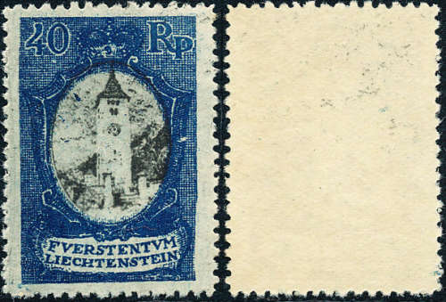 Liechtenstein - 1921 - Swiss Currency - 40 R black and blue fine mint . SG 59 .