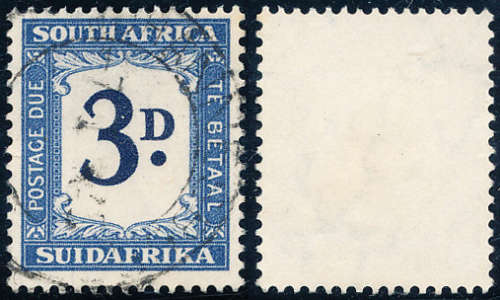 South Africa Postage Dues - 1948 - 3d dark blue and blue fine used . D 36 .