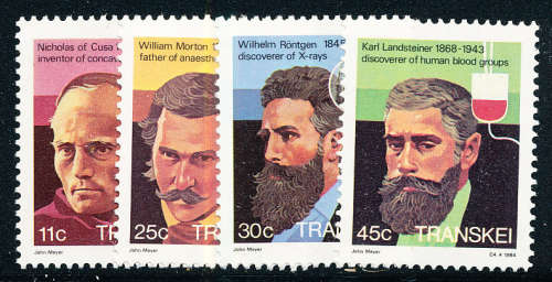Transkei - 1984 - Heroes of Medicine - 3rd Issue set of 4 mint unhinged . SACC 160-163 .