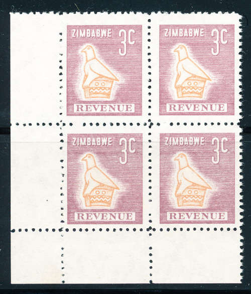 Zimbabwe - Revenue stamps - 1981 - 3c block of 4 mint unhinged - B&H 4