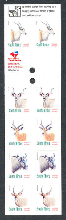 South Africa Stamp Booklets - 1998 - Animal Booklet (R11) Booklet of 10 self adhesive SACC 1087 .