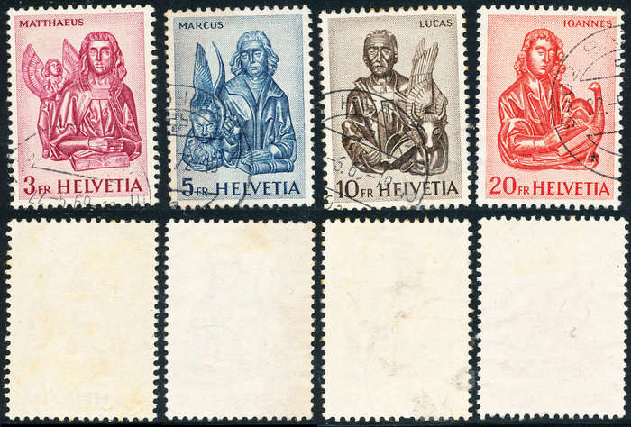 Switzerland - 1961 - St. Oswalds Church Carving - set of 4 fine used . SG 655-658 .