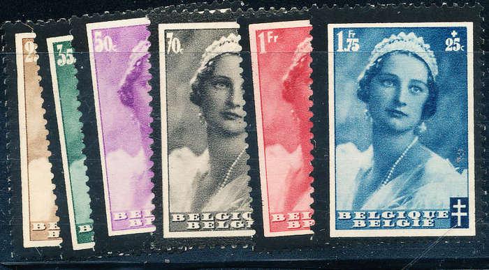Belgium - 1935 - Death of Queen Astrid - set of 6 mint hinged . SG 713-720 .