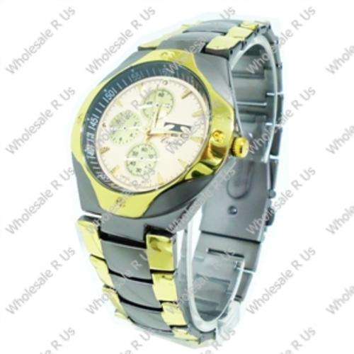 Gents Link Bracelet Watch Two-Tone - Gold Grey