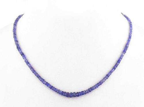 45 Ct Single Strand Tanzanite Gemstone Beaded Necklace - Handcrafted in India with Silver Clasp