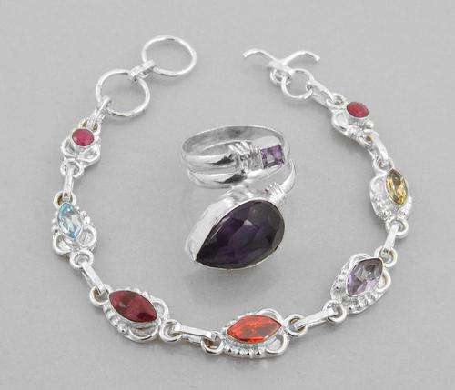 Ring with Matching Multi Gemstone Bracelet