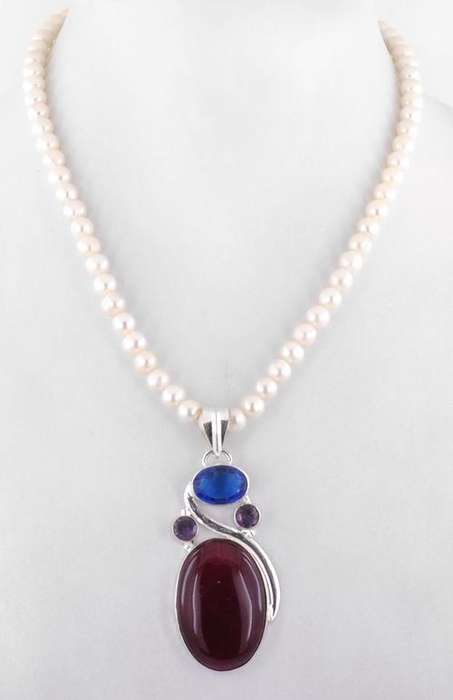 208 Ct Cabochon Pearl and Agate Gemstone Beaded Necklace - Handmade in India