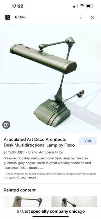 Beautiful Original Art Deco Desk Lamp circa 1940s , Chicago , America ( 90 x 48 x 45 cm )