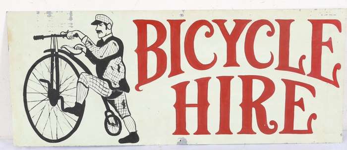 Bicycle Hire Sign , Hanpainted ( ( 91 x 37 cm )