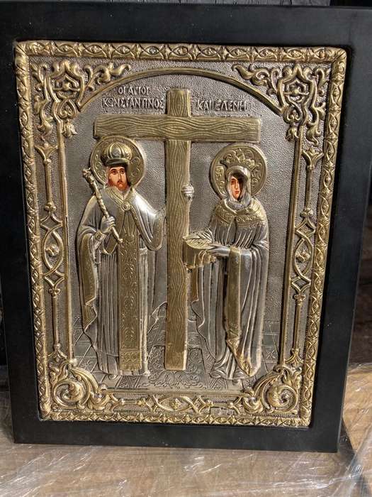 Silver ( 925) Greek Icon: St Constantine and St Helen
